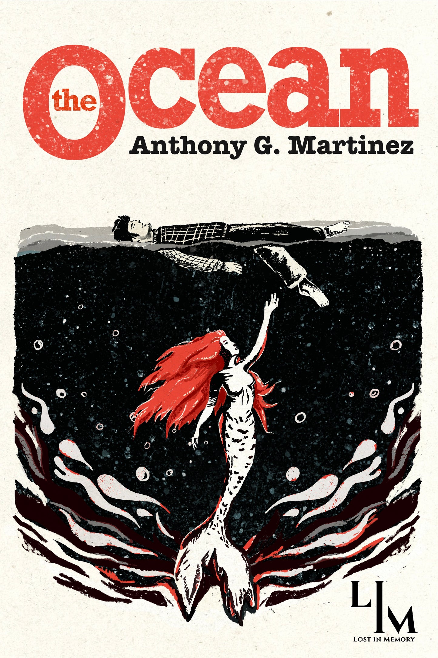 A mermaid reaching for a man, who's floating on his back.