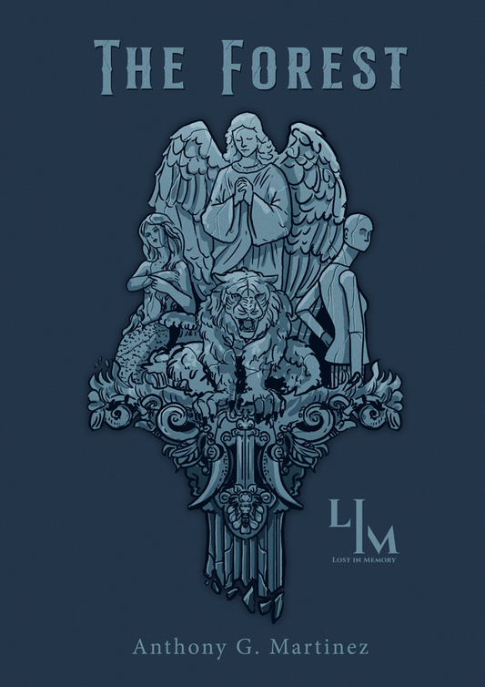 A statue of a mermaid, beast, angel, and a mannequin.
